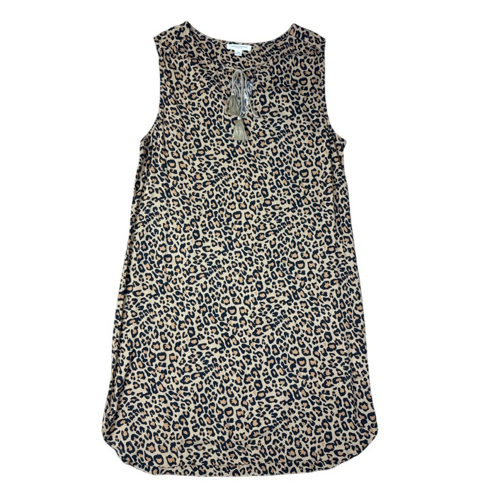 Beach Lunch Lounge Kayla Leopard Print Sleeveless Dress Medium V-Neck Tassel